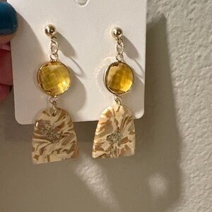Handcrafted Gold and Cream Dangle Drop Earrings